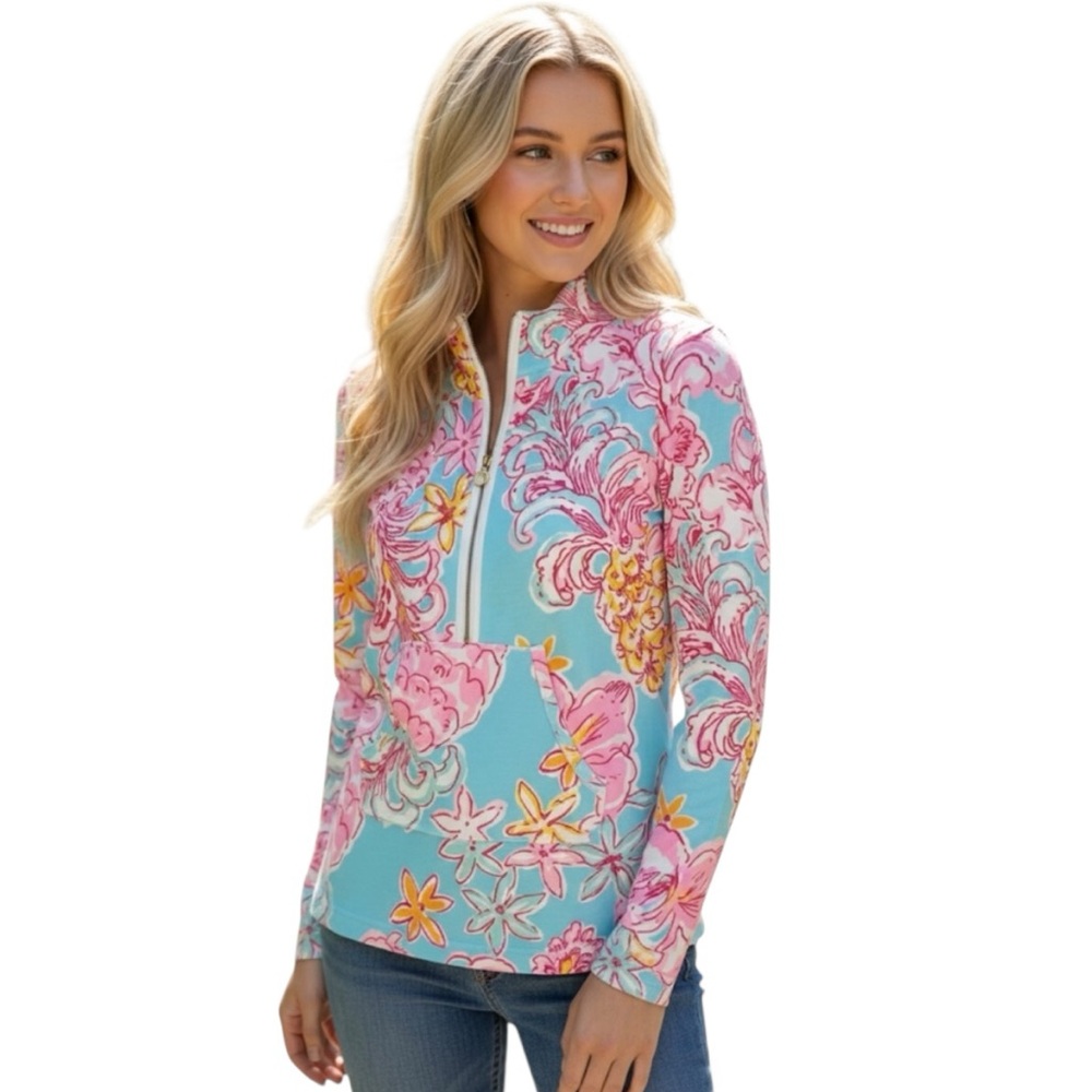 Lilly Pulitzer Breakwater Blue Lolita Skipper Popover Quarter Zip Sweatshirt‎ M - Picture 11 of 12